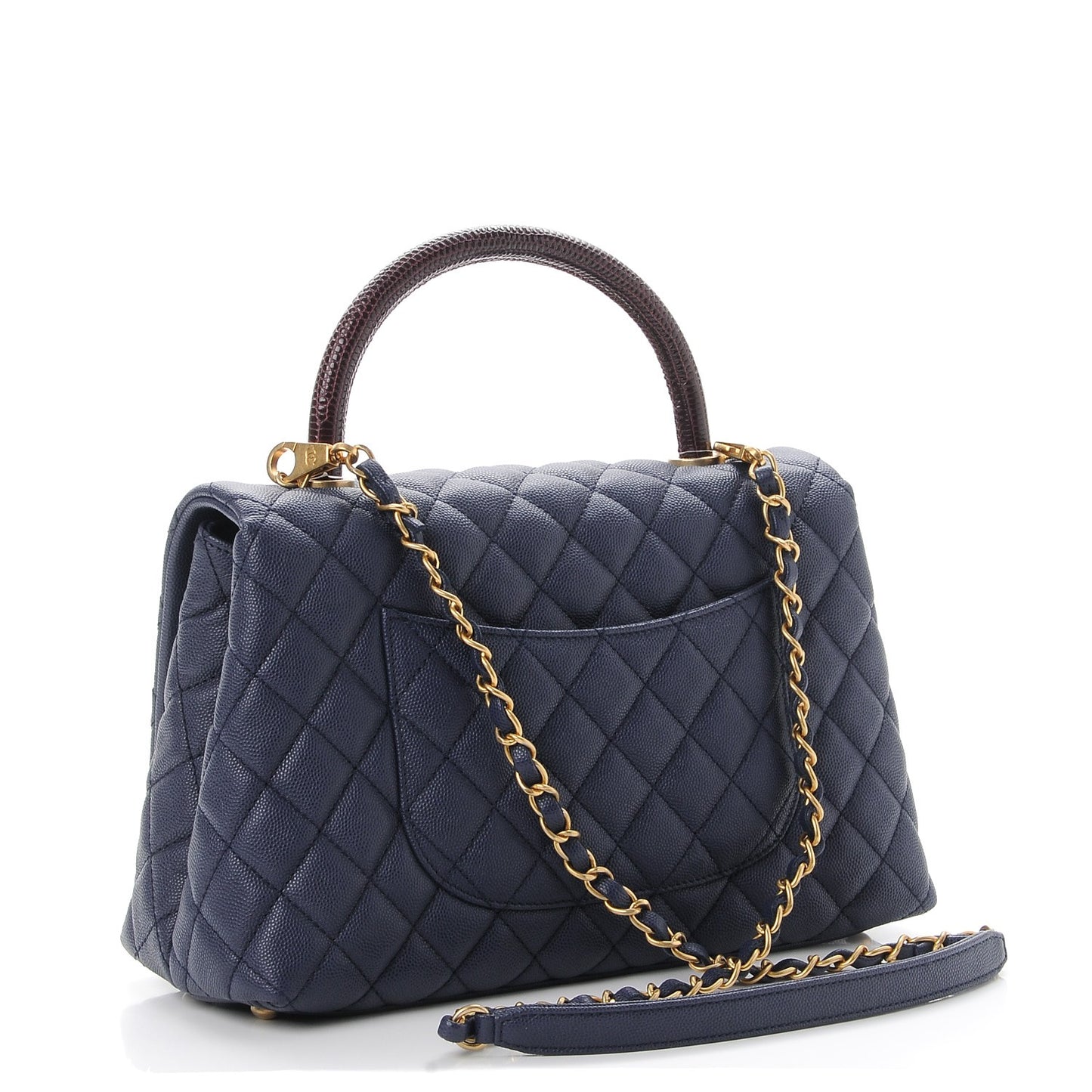 Caviar Lizard Quilted Small Coco Handle Flap Navy