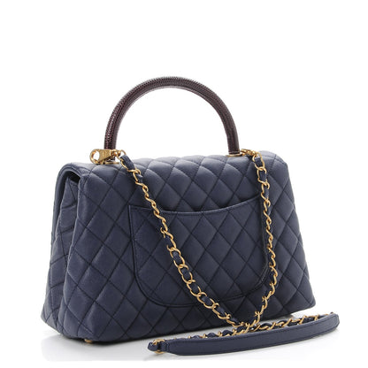 Chanel Caviar Lizard Quilted Small Coco Handle Flap Navy 4 of 8