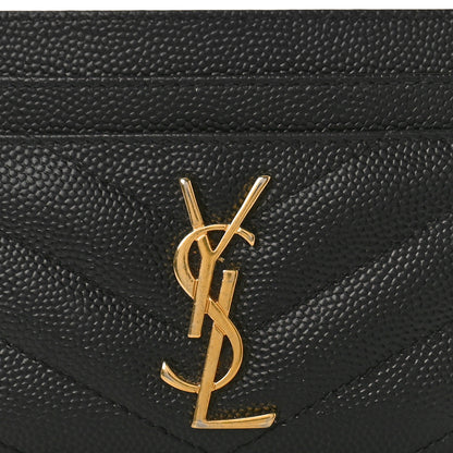 Saint Laurent Grain De Poudre Matelasse Chevron Monogram Credit Card Case Black 7 of 9