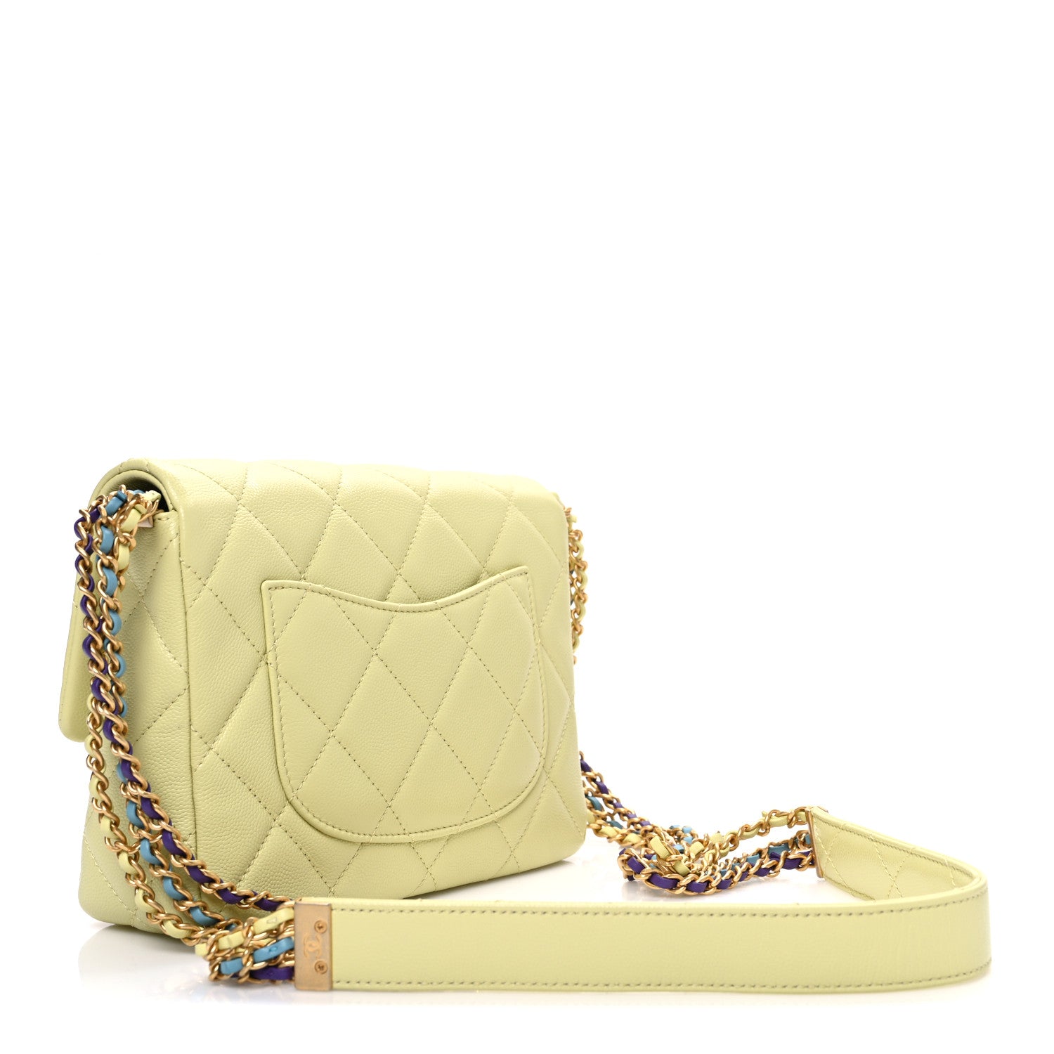 Chanel Shiny Caviar Quilted Mini Chain Messenger Flap Bag Yellow 3 of 10