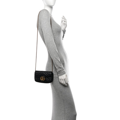 Gucci Calfskin Matelasse Super Mini GG Marmont Shoulder Bag Black 2 of 10