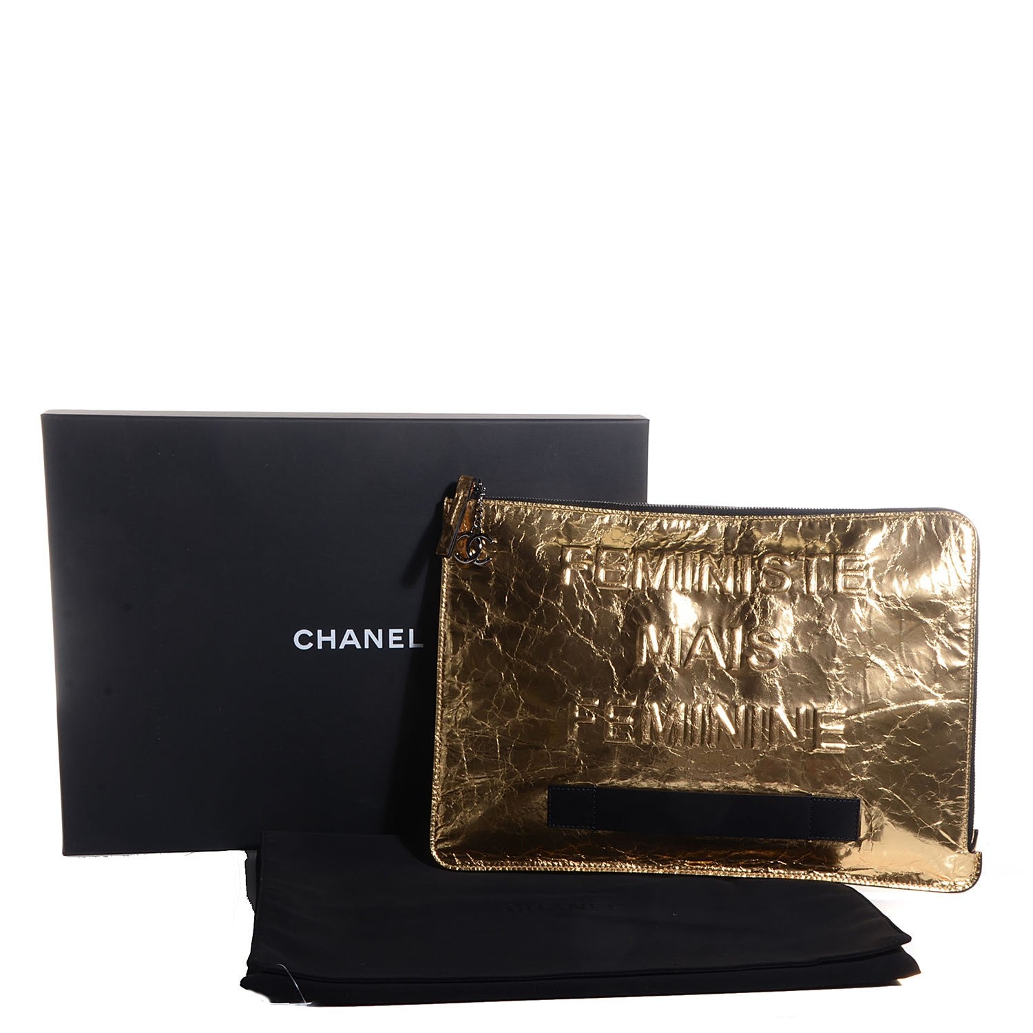 Chanel Metallic Lambskin Large Feministe Maize Feminine Pouch Clutch Gold 8 of 8