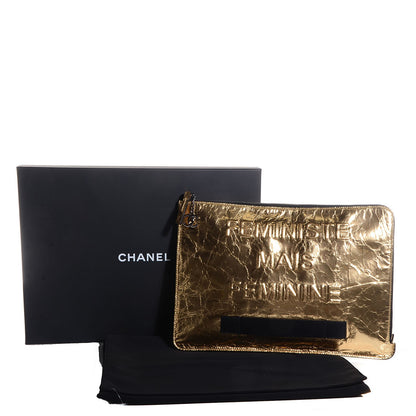 Chanel Metallic Lambskin Large Feministe Maize Feminine Pouch Clutch Gold 8 of 8