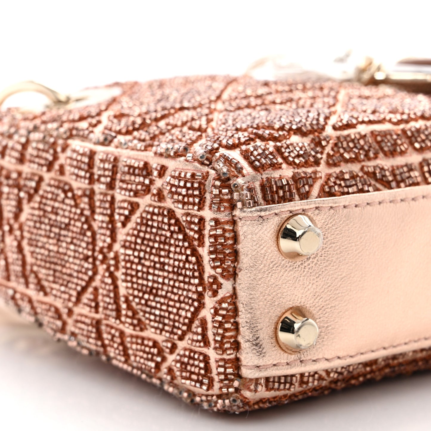 Lambskin Cannage Beaded Embroidery Micro Lady Dior Rose Gold