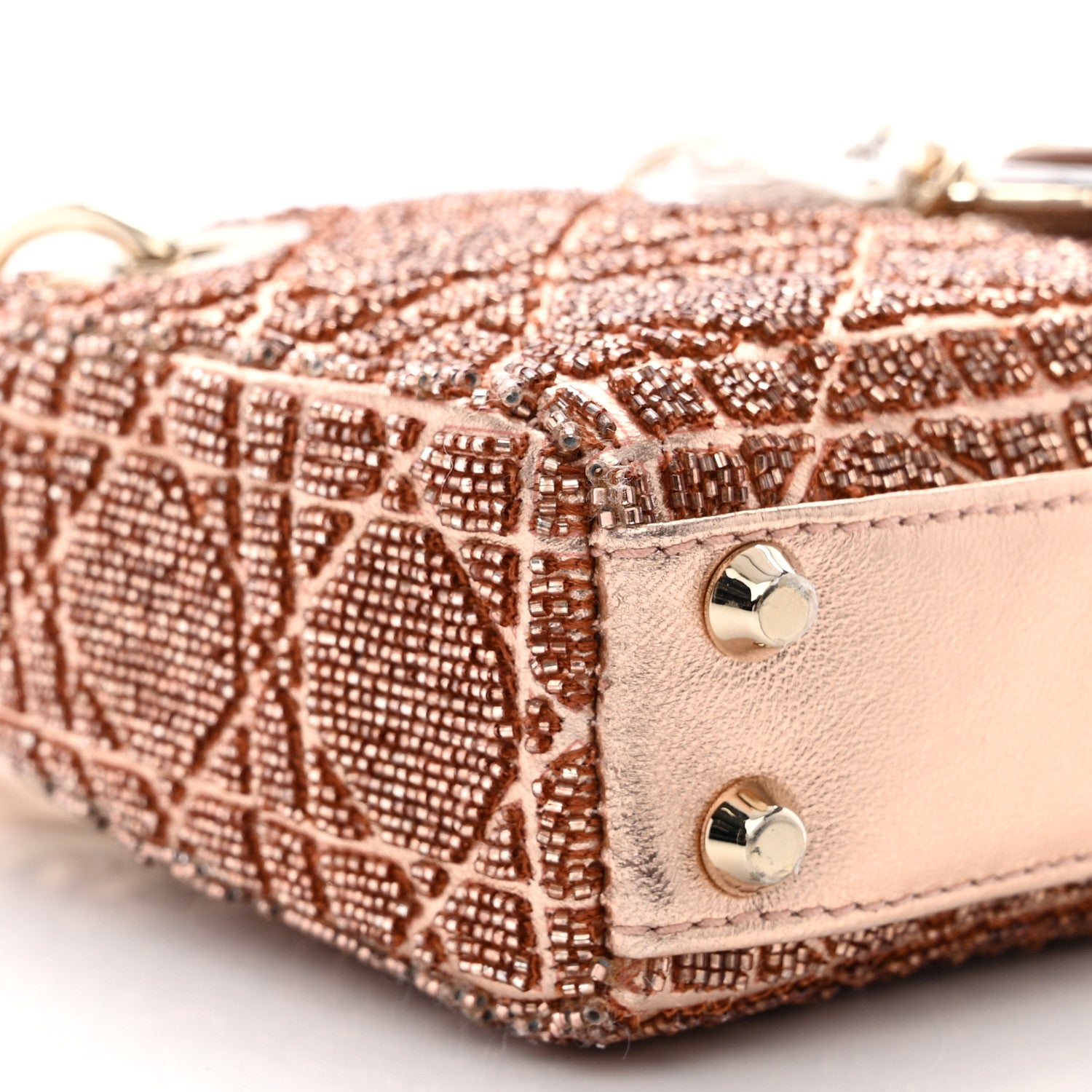 Christian Dior Lambskin Cannage Beaded Embroidery Micro Lady Dior Rose Gold 9 of 11