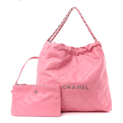 Chanel Shiny Calfskin Quilted Chanel 22 Drawstring Bag Pink 1 of 14