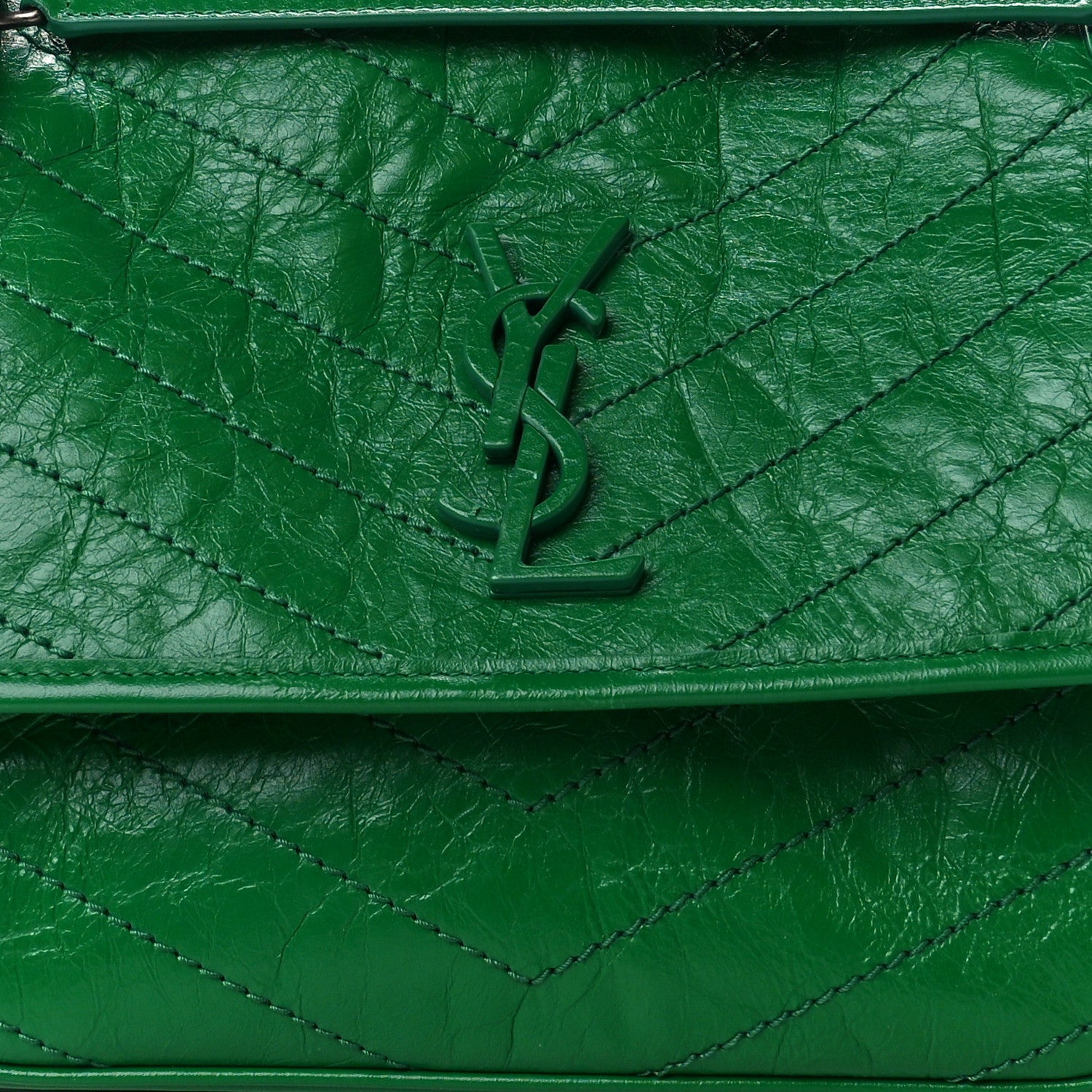 Saint Laurent Crinkled Calfskin Matelasse Monogram Medium Niki Chain Satchel New Vert Praire 8 of 10