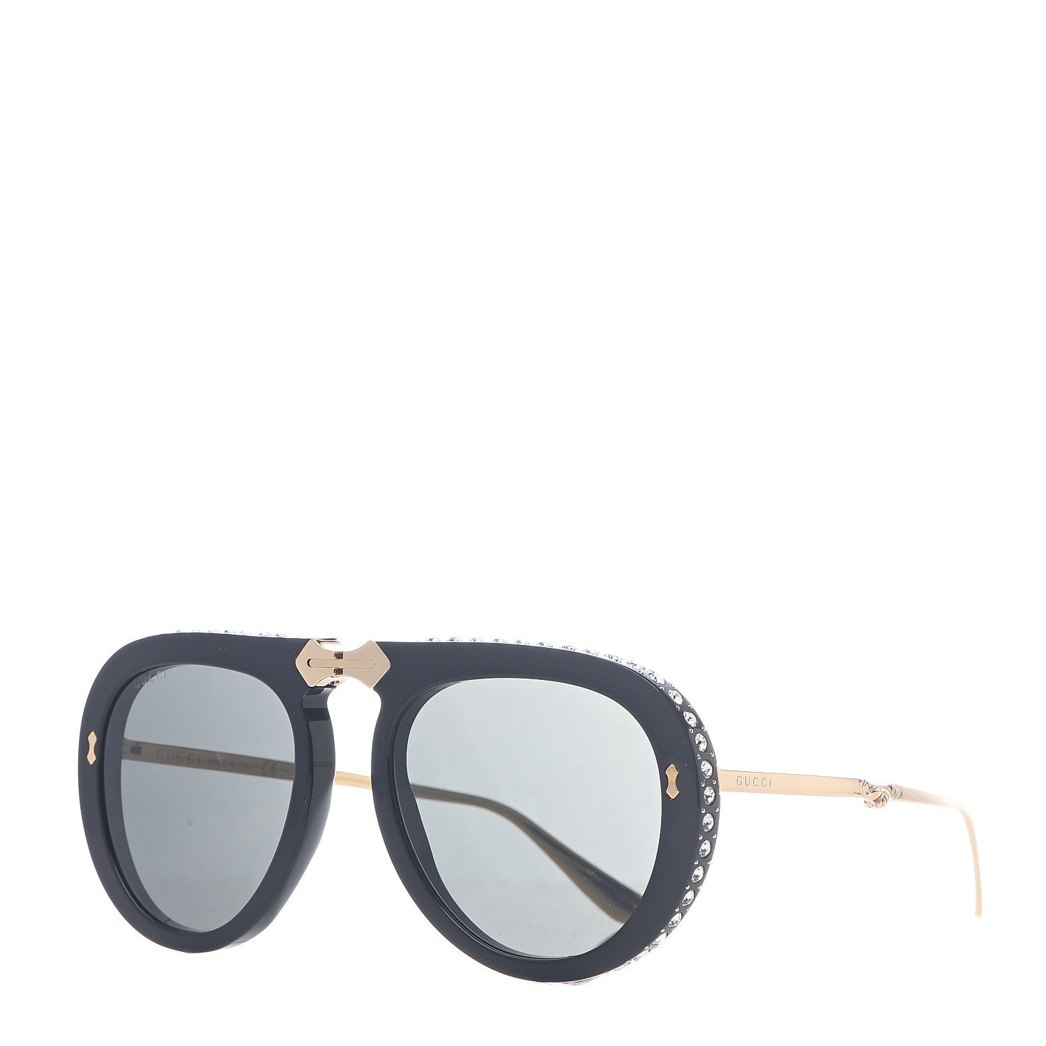 Gucci Acetate Crystal Foldable Aviator Sunglasses GG0307S Black 1 of 10