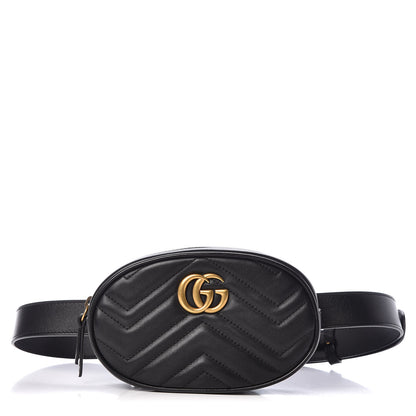 Gucci Calfskin Matelasse GG Marmont Belt Bag 85 34 Black 1 of 10