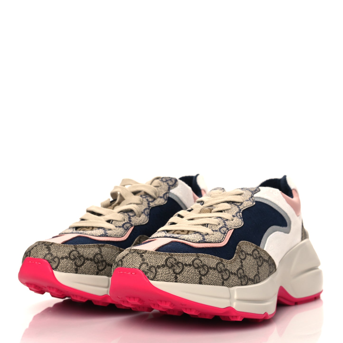 GG Supreme Monogram Mix Monogram Womens Rhyton Sneakers 39.5 London Blue Beige Pale Pink