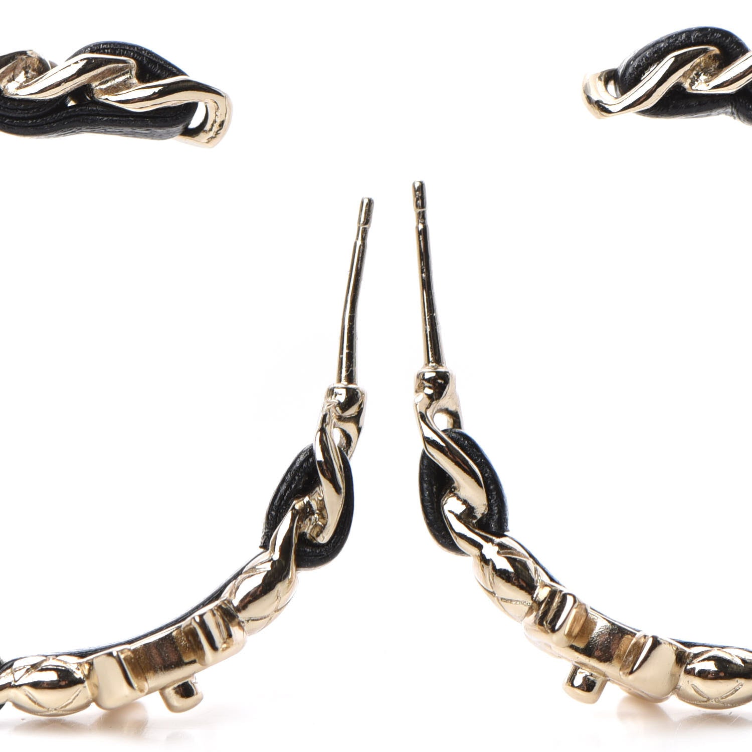 Chanel Lambskin CC Turnlock Chain Hoop Earrings Gold Black 3 of 4