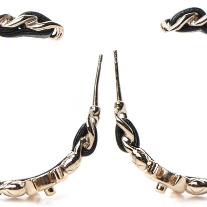 Chanel Lambskin CC Turnlock Chain Hoop Earrings Gold Black 3 of 4