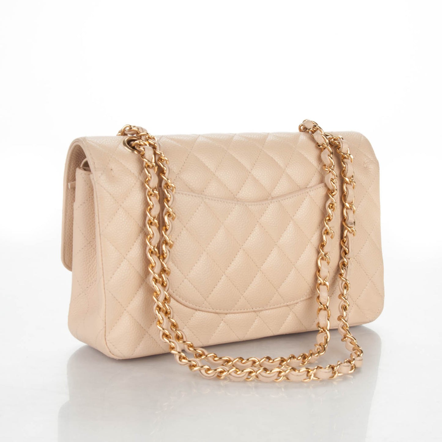 Caviar Quilted Medium Double Flap Beige Clair