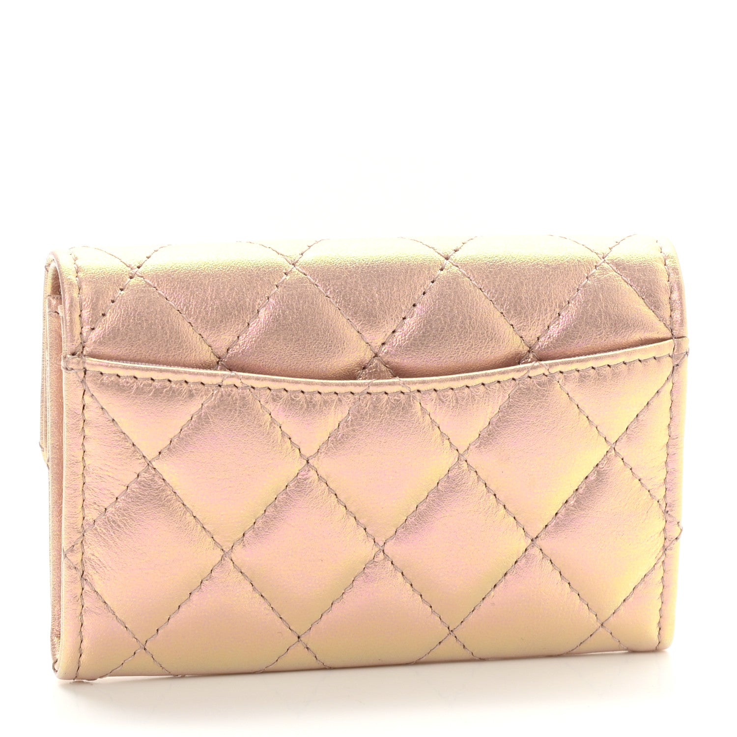 Chanel Iridescent Calfskin Quilted Flap Card Holder Wallet Pink 3 of 9