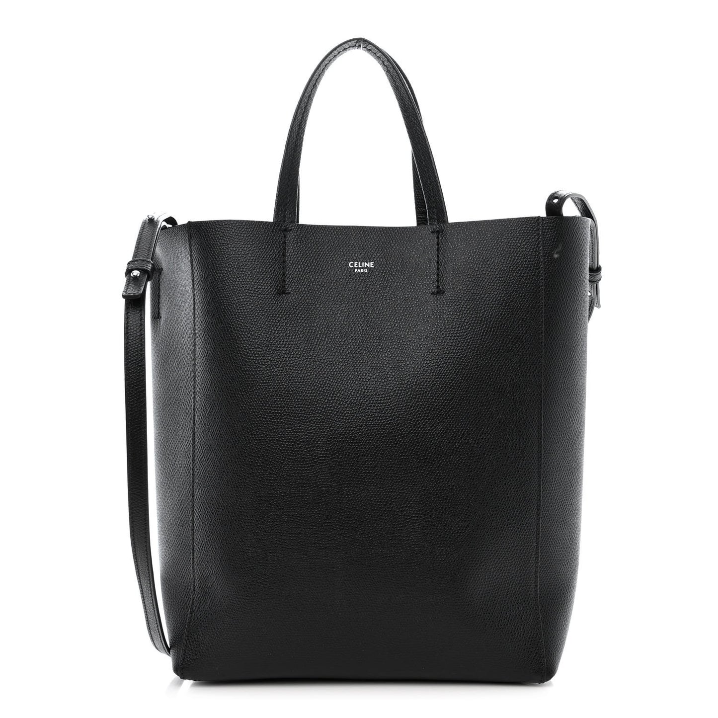 Grained Calfskin Small Vertical Cabas Black