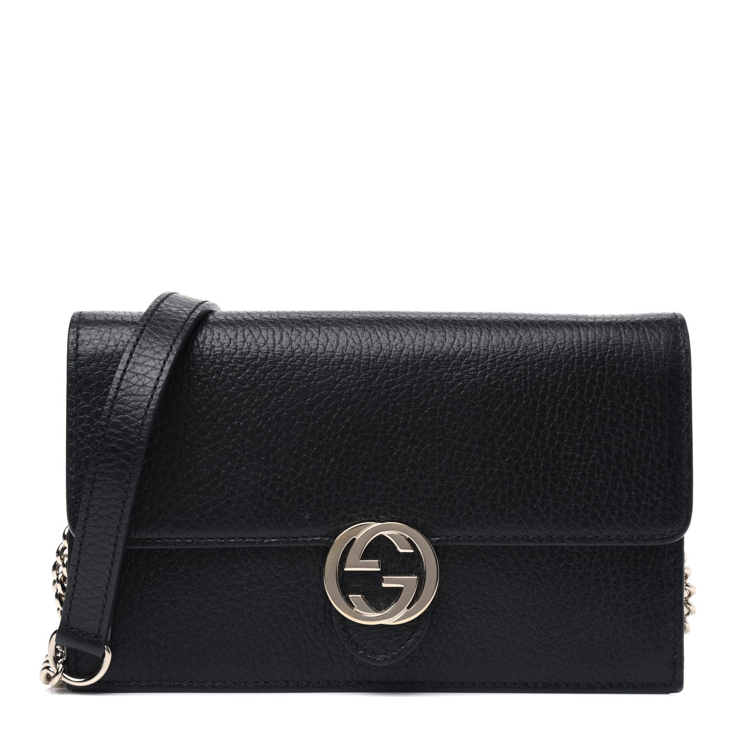 Gucci Dollar Calfskin Interlocking G Chain Wallet Black 1 of 4