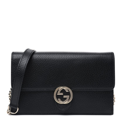 Gucci Dollar Calfskin Interlocking G Chain Wallet Black 1 of 4