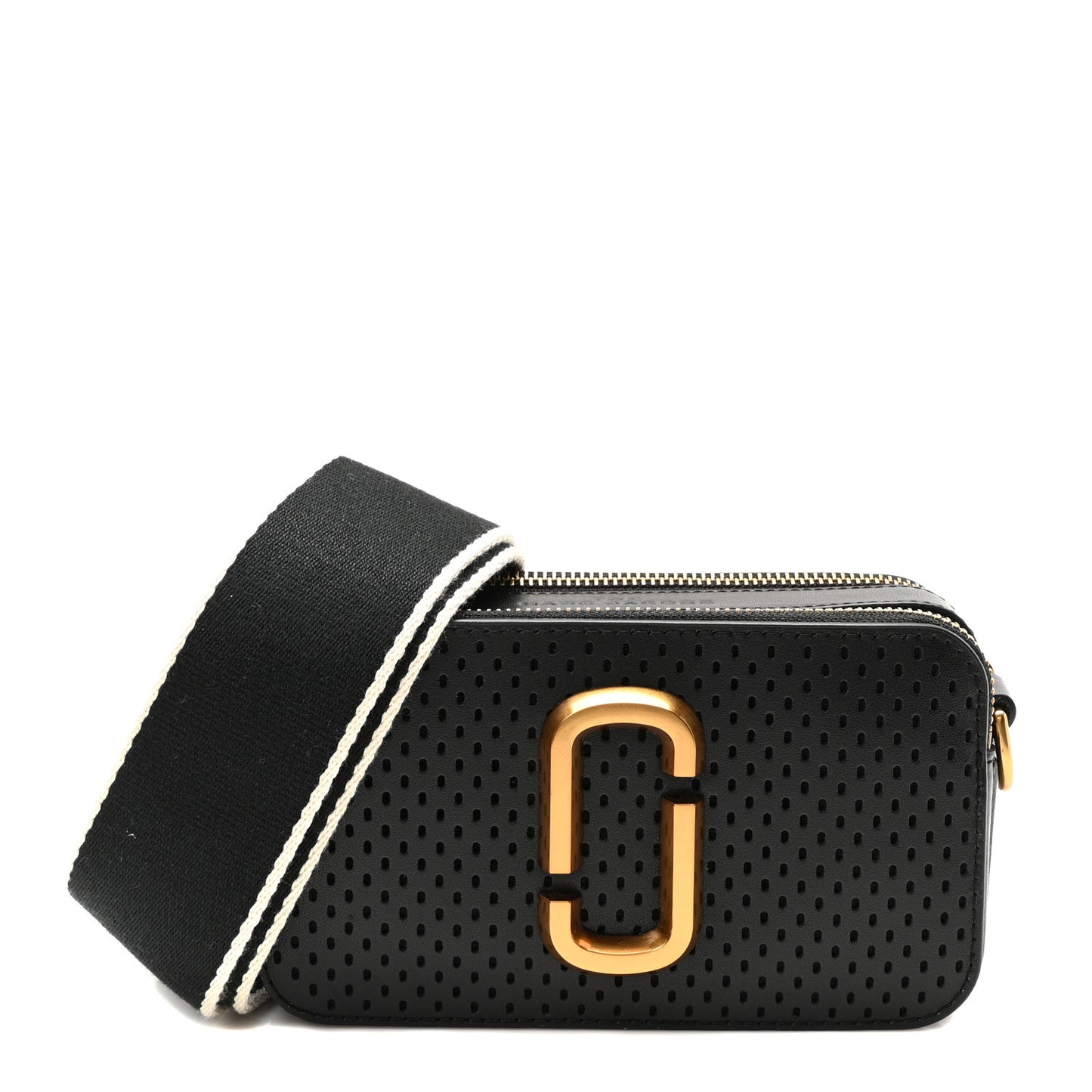 Perforated Calfskin Small Snapshot Camera Bag Black