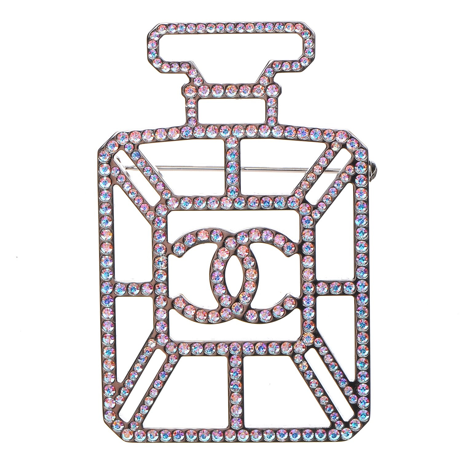 Chanel Crystal Perfume Bottle CC Brooch Silver 1 of 5