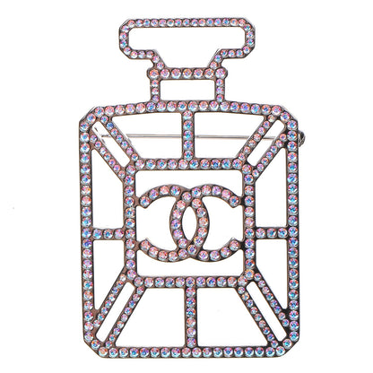 Chanel Crystal Perfume Bottle CC Brooch Silver 1 of 5