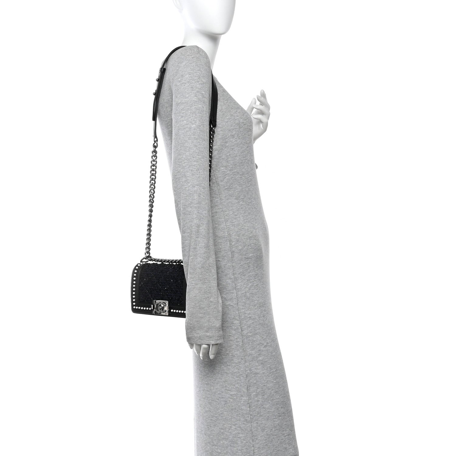 Chanel Calfskin Pearl Tweed Small Boy Flap Black 2 of 10