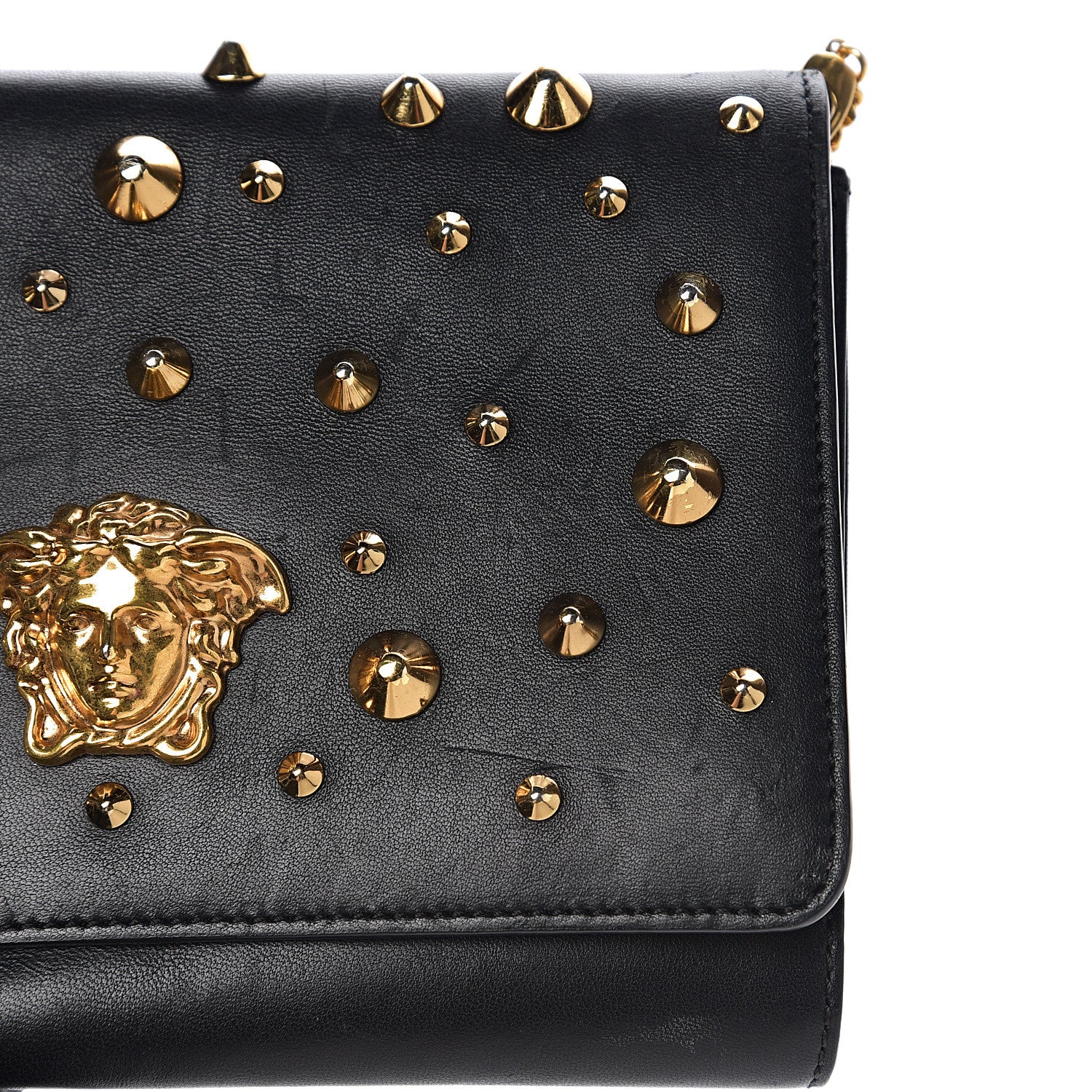 Versace Vitello Studded Palazzo Medusa Evening Clutch Bag Black 15 of 16