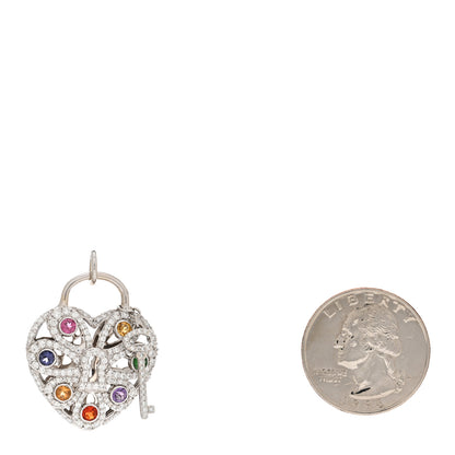 Tiffany 18K White Gold Diamond Multistone Filigree Heart Key Pendant 2 of 3