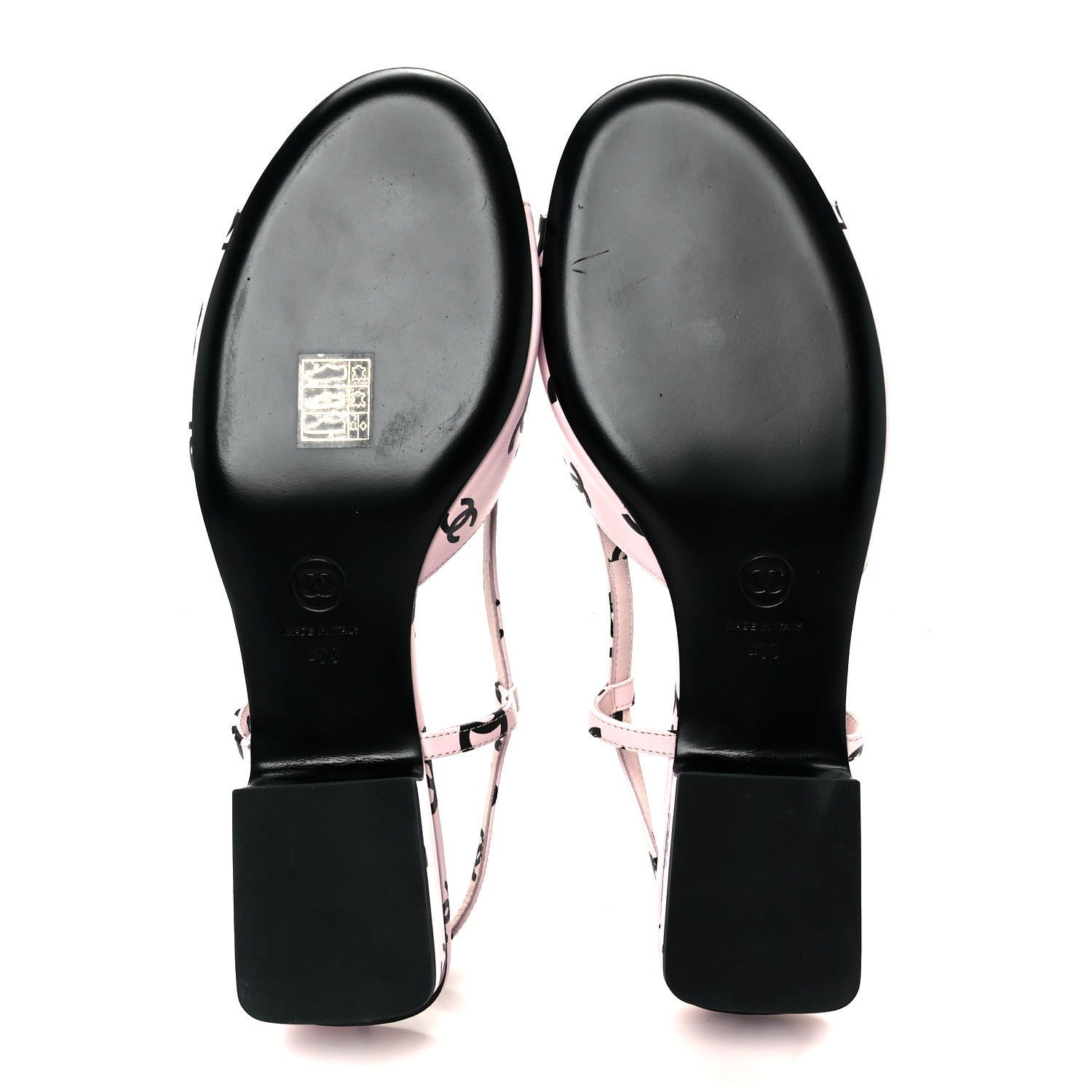 Chanel Printed Lambskin Coco Beach Sligback Sandals 40 Light Pink Black 10 of 22