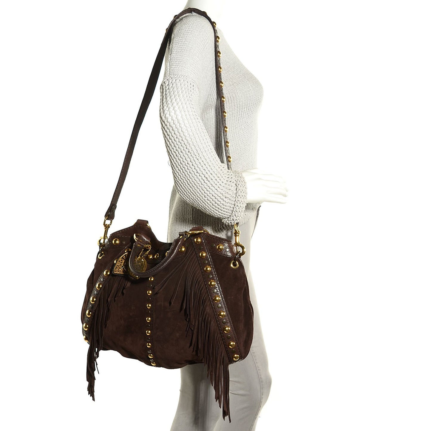 Suede Fringe Medium Babouska Tote Dark Brown