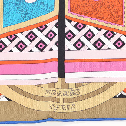 Hermes Silk Le Tour Du Monde En 63 Cases Scarf 90 Biege Jaune Rose 4 of 6