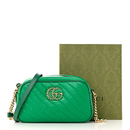 Gucci Azalea Calfskin Enamel Matelasse Diagonal Small Torchon GG Marmont Chain Shoulder Bag New Shamarock Emerald 12 of 12