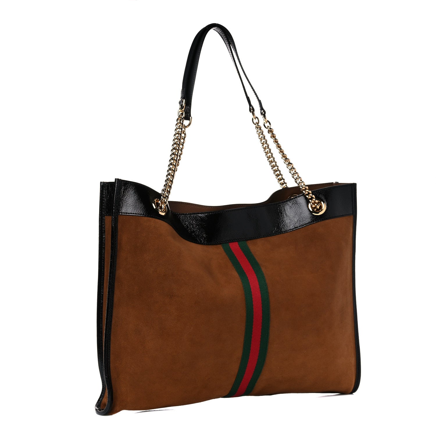 Gucci Suede Patent Large Rajah Chain Tote Nocciola Black 2 of 9