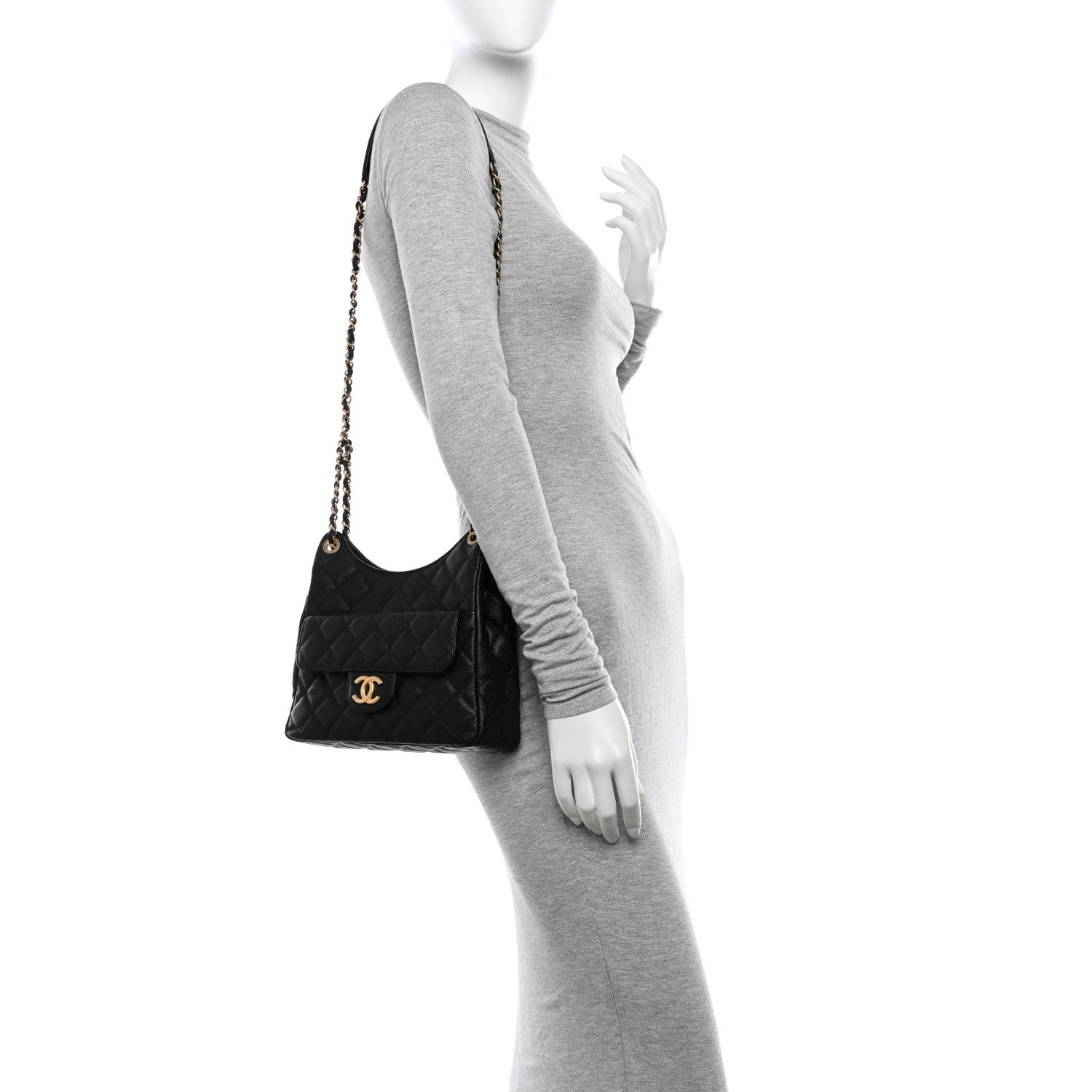 Chanel Caviar Quilted Wavy CC Hobo Black 2 of 14