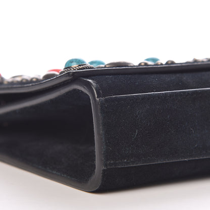 Saint Laurent Suede Small Monogram Stone Studded Kate Satchel Black Turquoise Coral 9 of 23