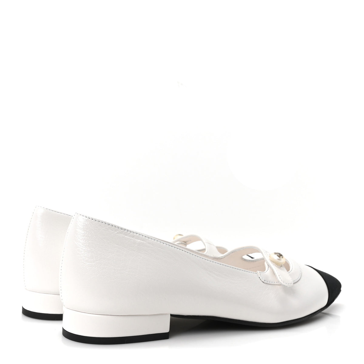 Chanel Shiny Lambskin Grosgrain Pearl Mary Janes Flats 36 White Black 5 of 10