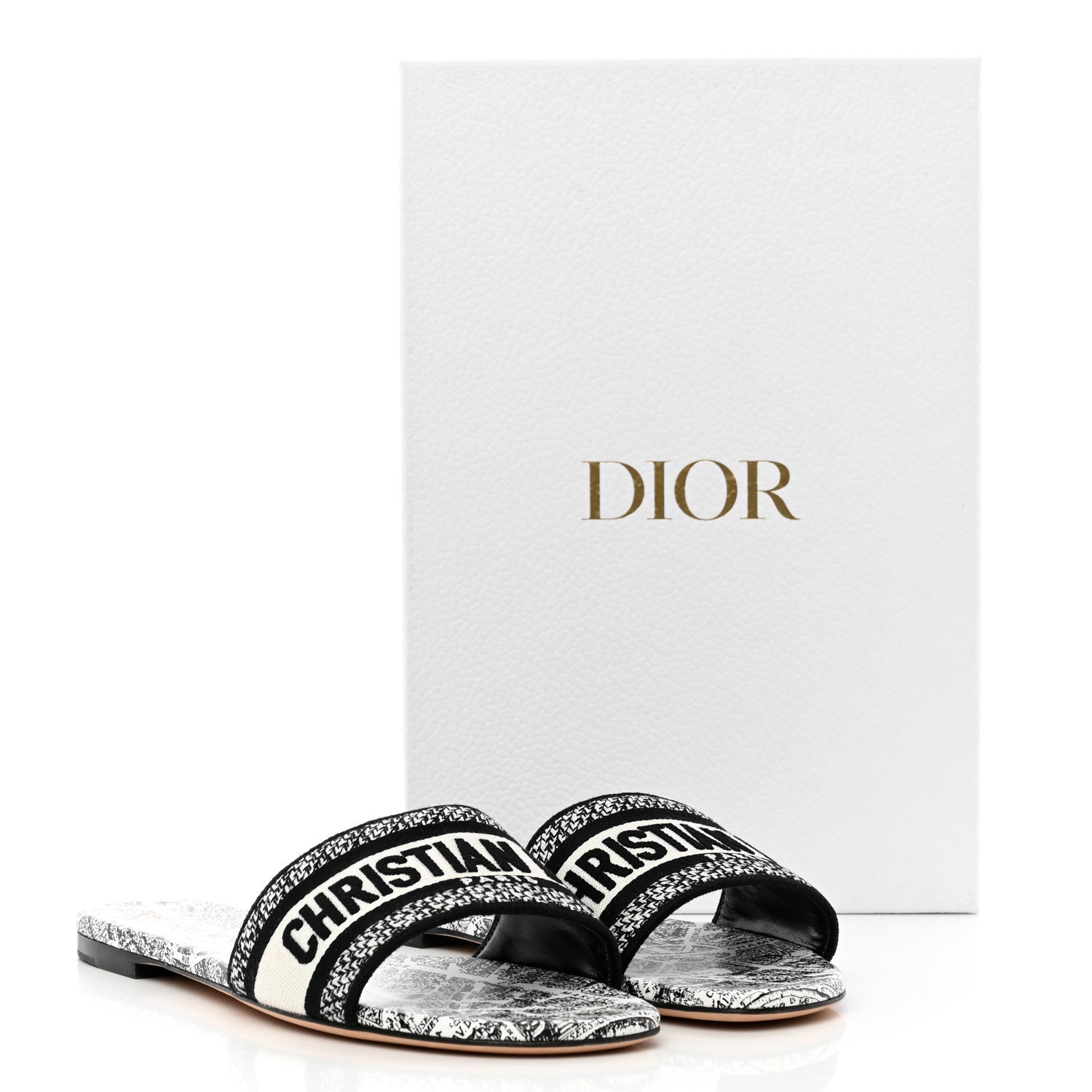 Christian Dior Canvas Plan de Paris Embroidered Dway Flat Slide Sandals 40.5 Off White Black 15 of 15