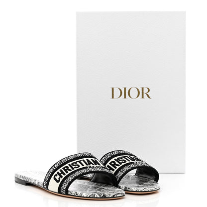 Christian Dior Canvas Plan de Paris Embroidered Dway Flat Slide Sandals 40.5 Off White Black 15 of 15
