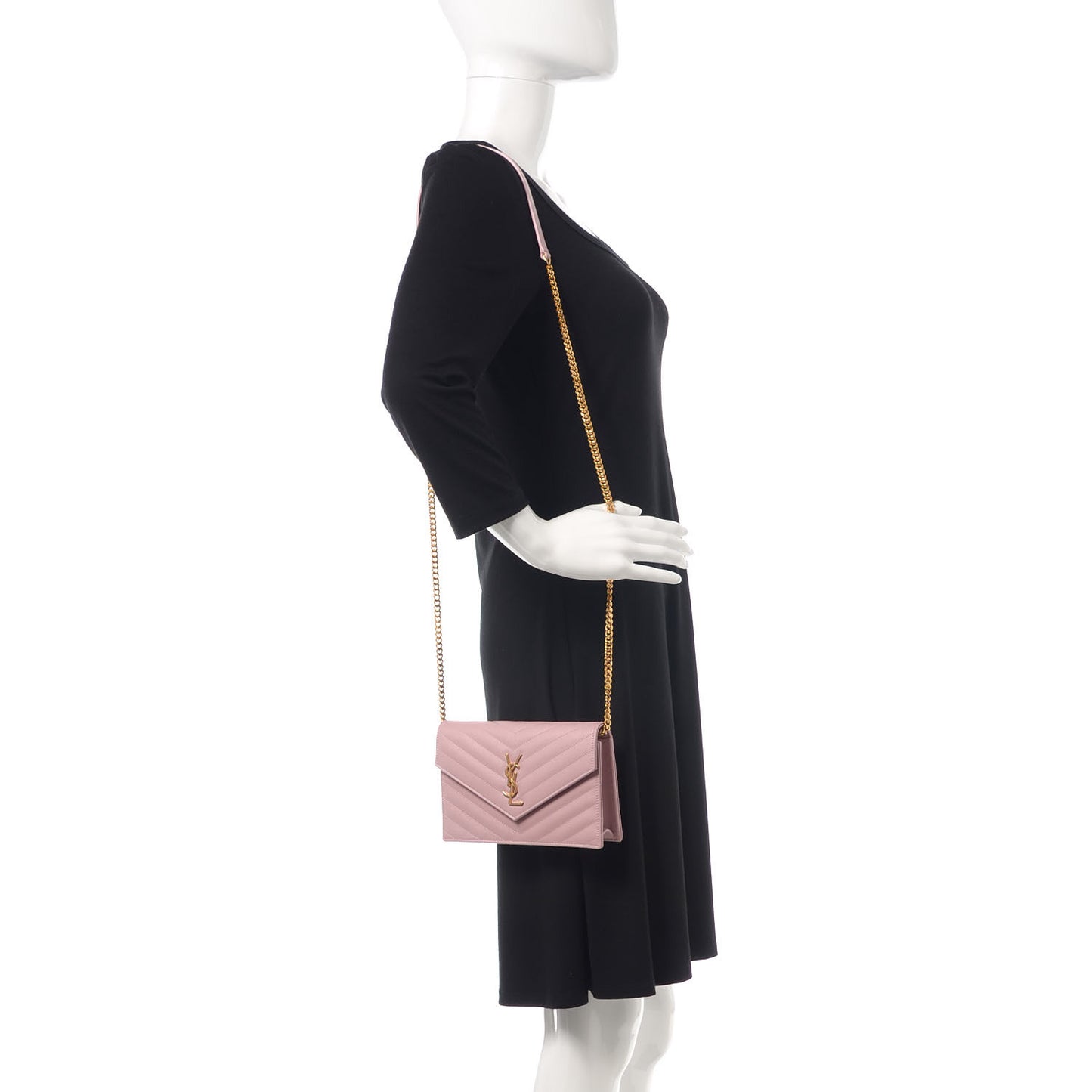 Grain De Poudre Matelasse Chevron Monogram Envelope Chain Wallet Tender Pink