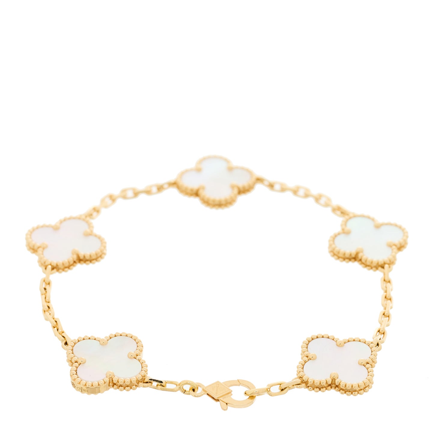 18K Yellow Gold Mother of Pearl 5 Motifs Vintage Alhambra Bracelet