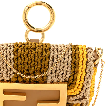 Fendi Woven Nappa FF Nano Maxi Buckle Baguette Charm Sand Pomelo Miele Scuro 8 of 10