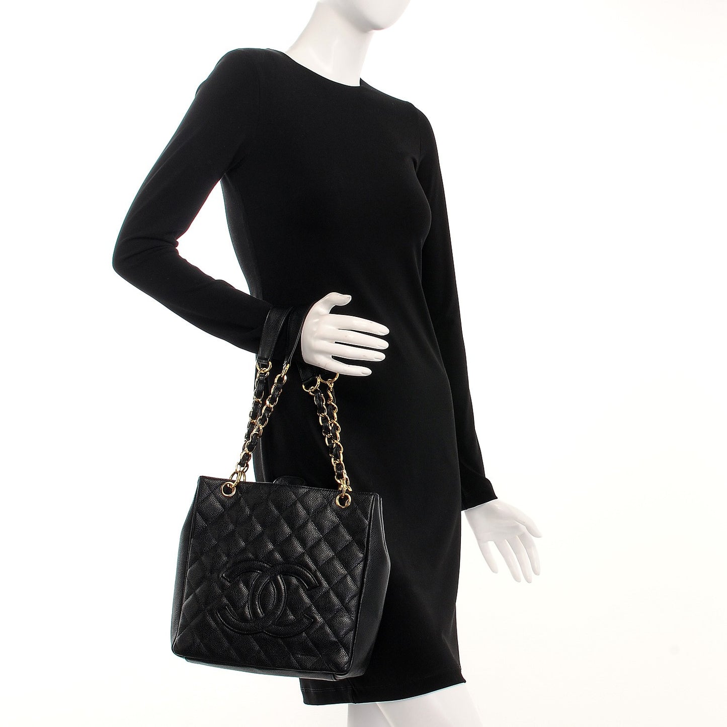 Caviar Quilted Petit Shopping Tote PST Black