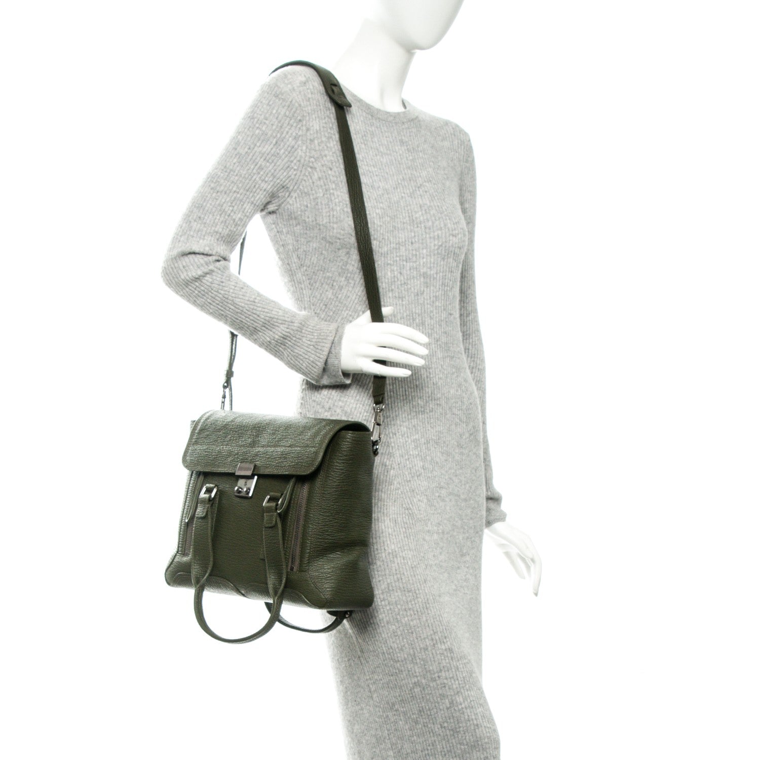 3.1 Phillip Lim 3.1 Textured Calfskin Medium Pashli Satchel Military Green 2 of 7