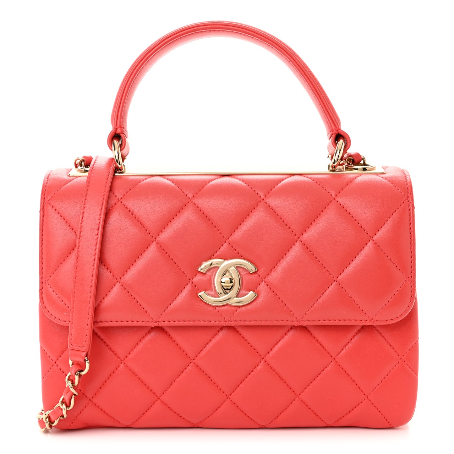 Lambskin Quilted Small Trendy CC Flap Dual Handle Bag Red