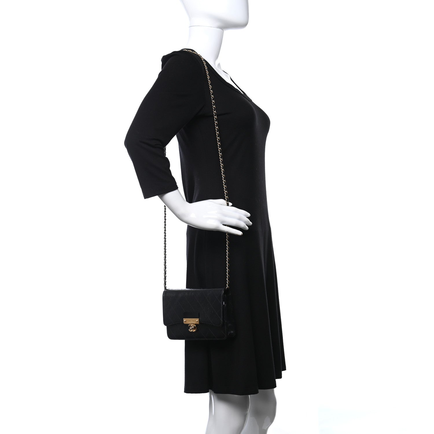 Chanel Goatskin Stitched Golden CC Wallet on Chain WOC Black 2 of 10