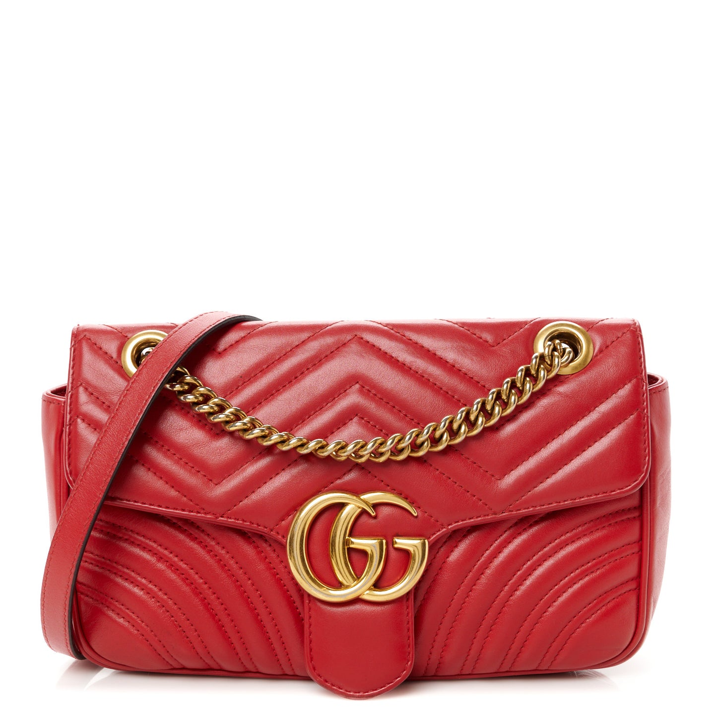 Calfskin Matelasse Small GG Marmont Shoulder Bag Hibiscus Red