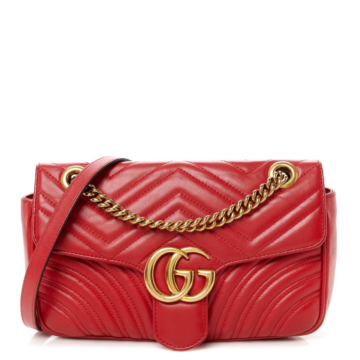 Gucci Calfskin Matelasse Small GG Marmont Shoulder Bag Hibiscus Red 1 of 11