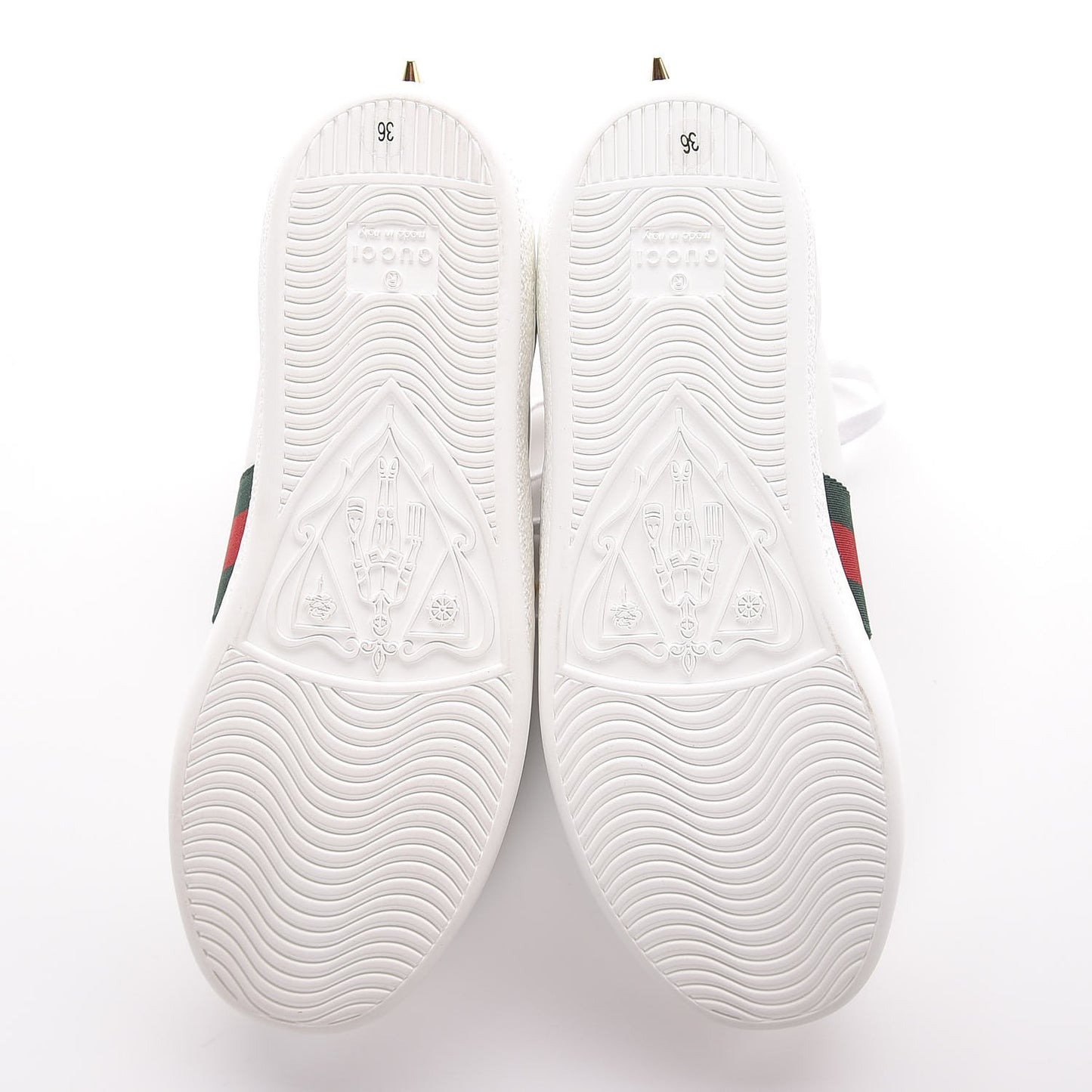 Calfskin Web Pearl Studded Ace Sneakers 36 White
