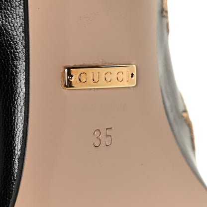 Gucci Quentin Goatskin Bee Star Embroidered GG Marmont Fringe 50mm Loafer Pumps 35 Black 7 of 10