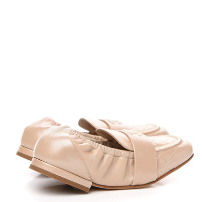 Chanel Laminated Lambskin Womens Quilted Elastic CC Moccasin Loafers 36 Beige 4 of 9
