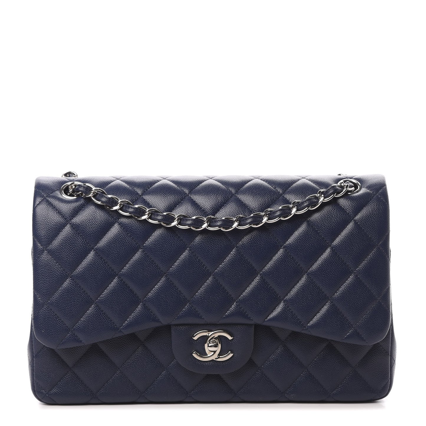 Caviar Quilted Jumbo Double Flap Navy Blue